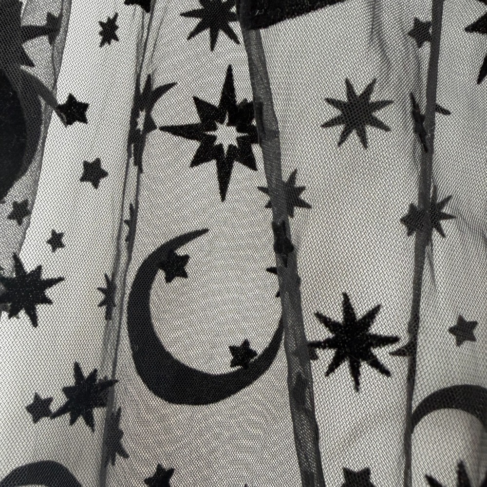 Black Whimsigoth Gothic Cape Dress Set Sheer Celestial Moon Stars Witchy RenFair - Picture 11 of 16